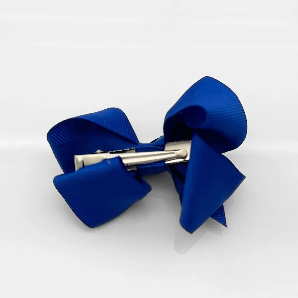 Set of 2 Pretty Girls Hair Bows Grosgrain Ribbon Hair Clips Accessory Royal Blue